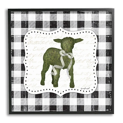 Stupell Industries Seasonal Easter Baby Calf Spring Tartan Pattern Framed Giclee Art