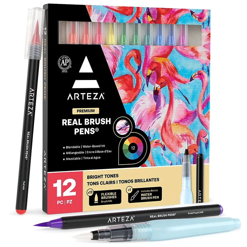 Arteza® Bright Tones Real Brush Pens® & Water Brush Pen Set