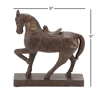 Traditional Brown Polystone Standing Horse Table Sculpture, 9" x 9" x 3"