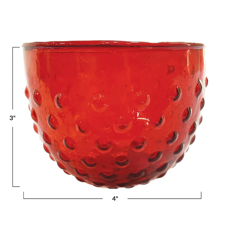 Hello Honey® 4" Red Glass Hobnail Bowl & Votive Holder