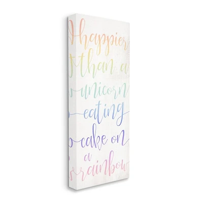 Stupell Industries Happier Than Unicorn Eating Cake Quote Rainbow Text Canvas Wall Art