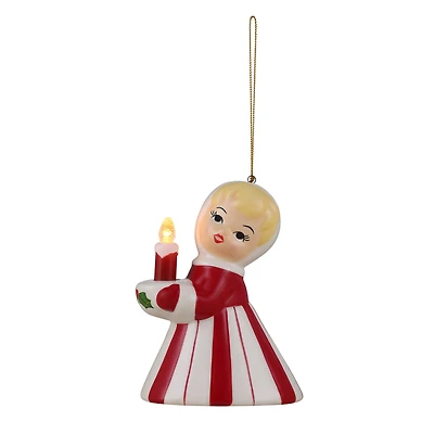 Mr. Christmas Vintage Christmas Candy Cane Girl with Candle Ornament