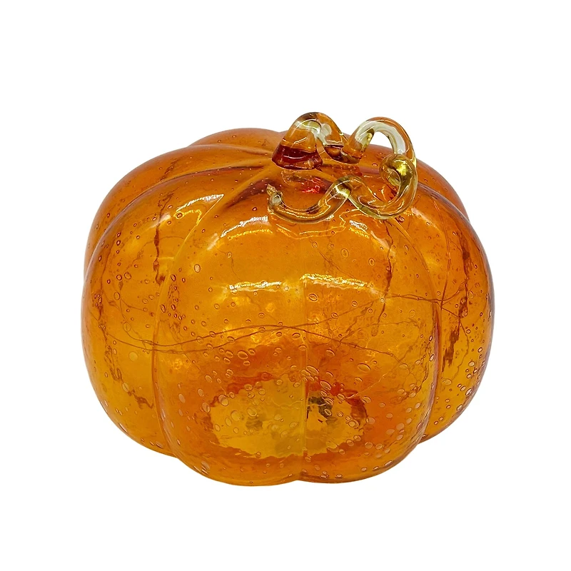 7.5" Orange Lighted Glass Pumpkin by Ashland®