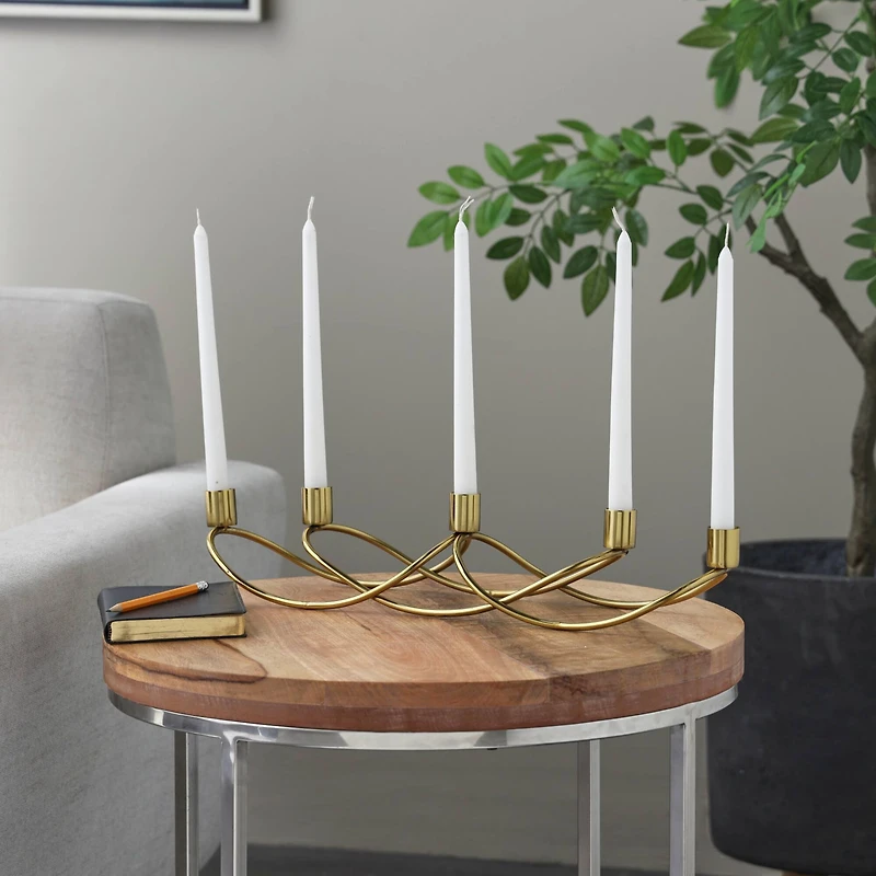 The Novogratz 18" Gold Stainless Steel 5 Taper Candle Candelabra