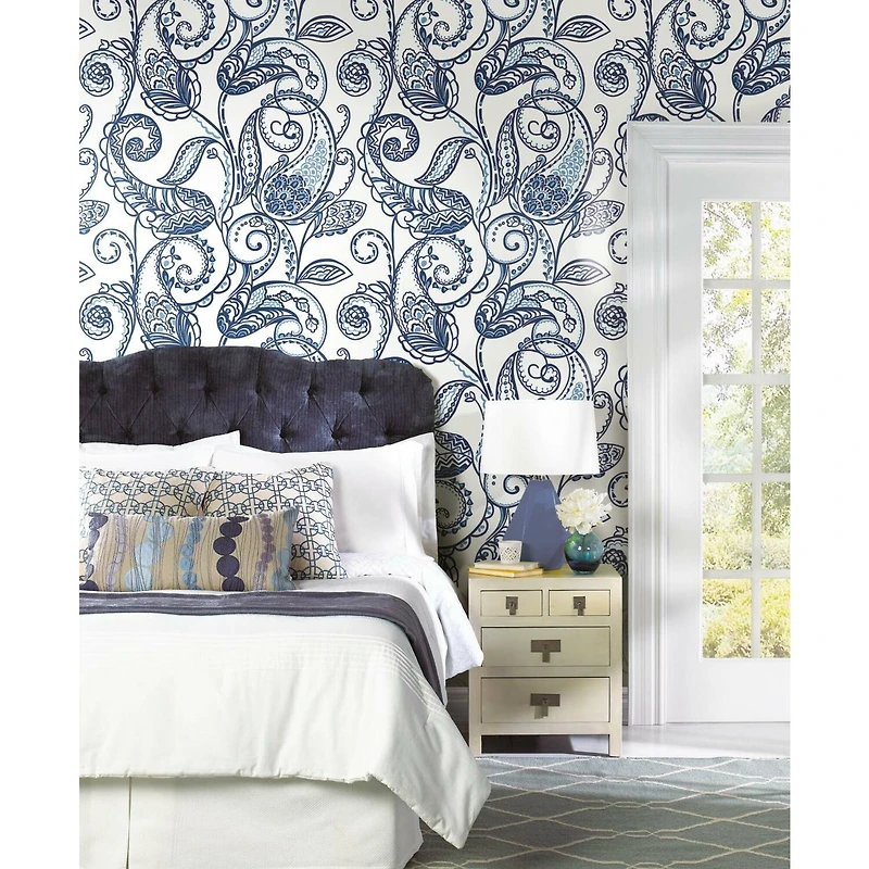 RoomMates Blue & White Paisley Power Peel & Stick Wallpaper