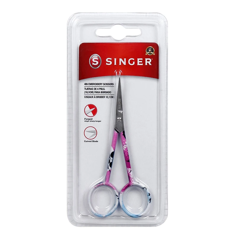 SINGER® 4'' Curved Tip Forged Embroidery Scissors with Printed Handles, 3ct.