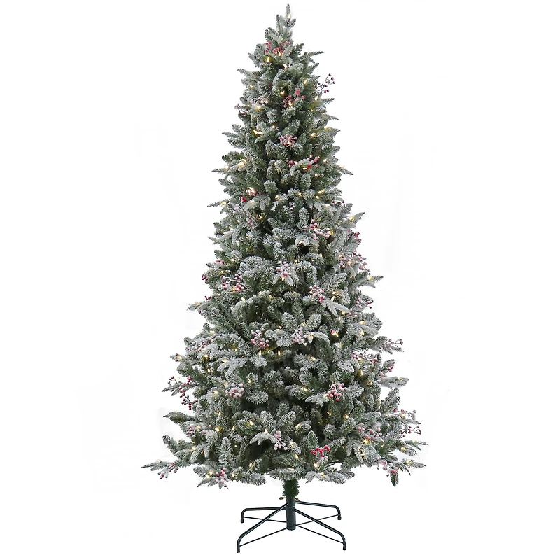 7.5 ft. Pre-Lit Feel Real® Snowy Poechmann Fir Artificial Cristmas Tree, Warm White LED Lights