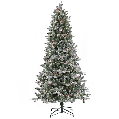 7.5 ft. Pre-Lit Feel Real® Snowy Poechmann Fir Artificial Cristmas Tree, Warm White LED Lights