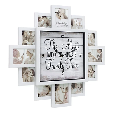 White Farmhouse Shabby-Chic "Family Time" Picture Frame Wall Collage Clock