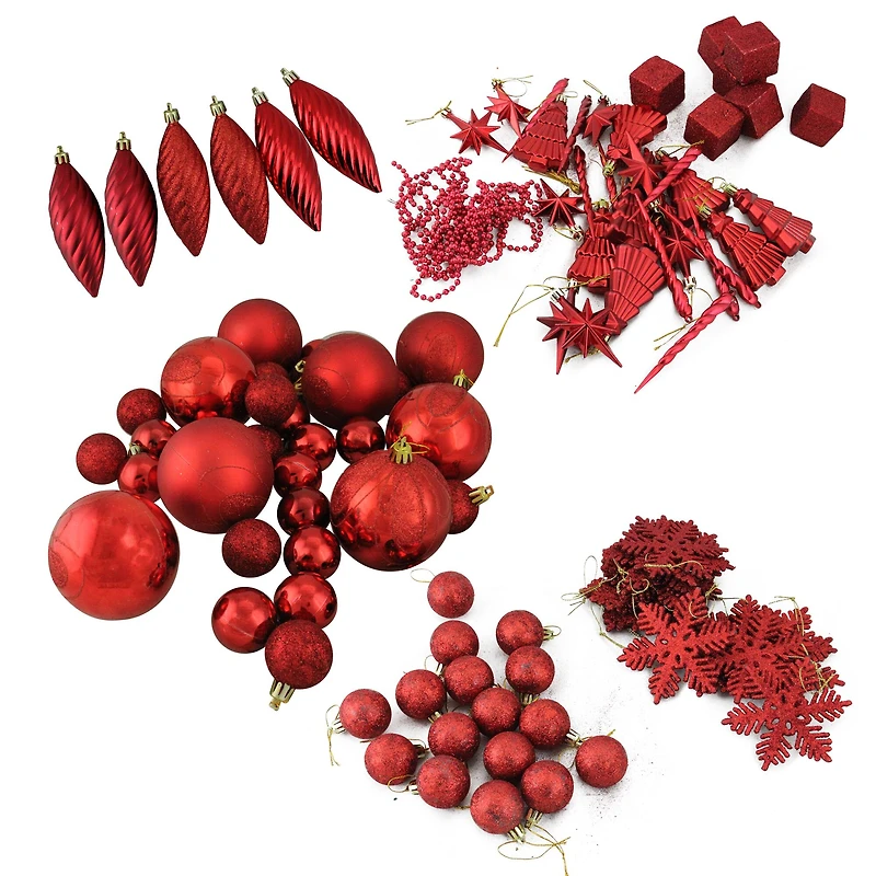 125ct. 5.5" Apple Red Shatterproof 3-Finish Christmas Ornaments