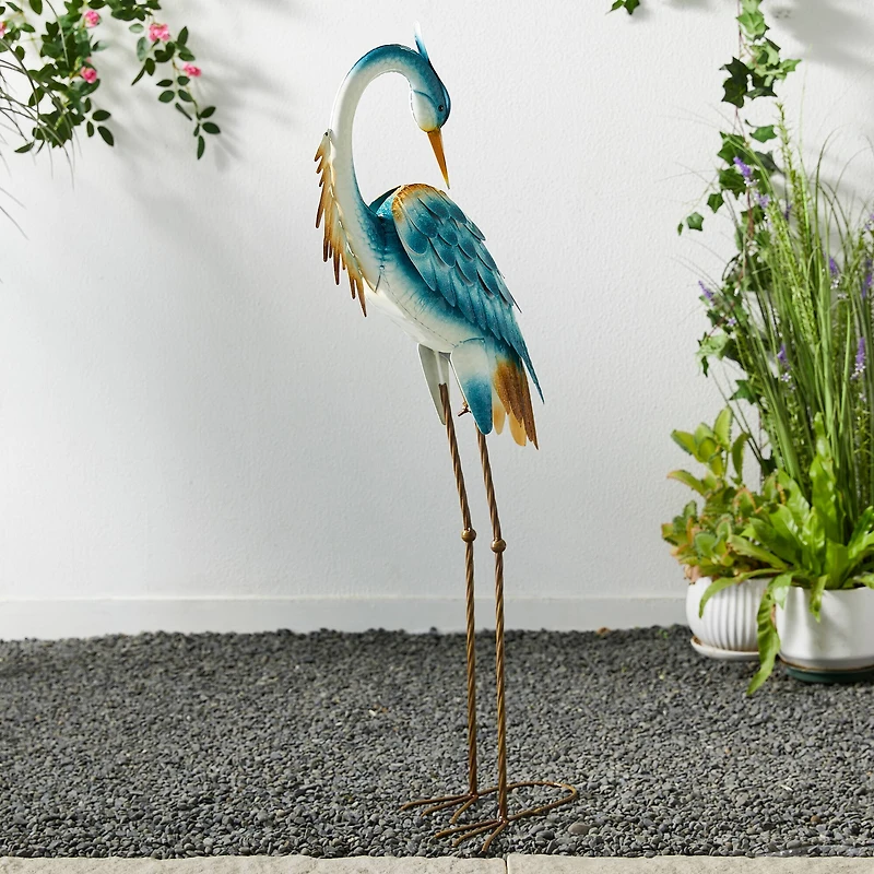 Glitzhome® Metal Standing Crane Garden Statue with Stakes Set