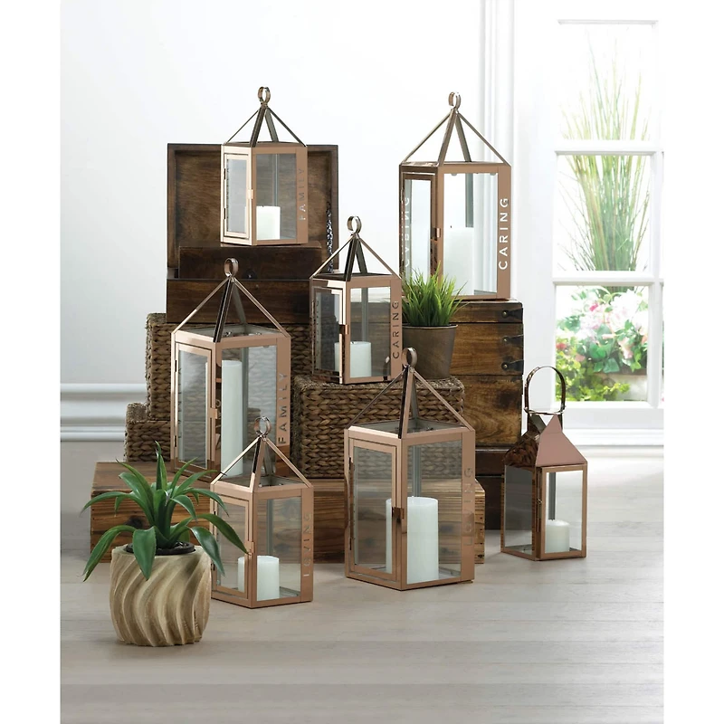 13.75" Rose Metal Frame Caring Lantern