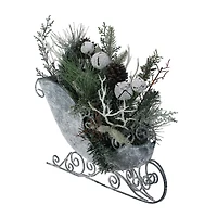 9.5" Gray & Green Frosted Pinecone in Foliage Filled Tabletop Sleigh