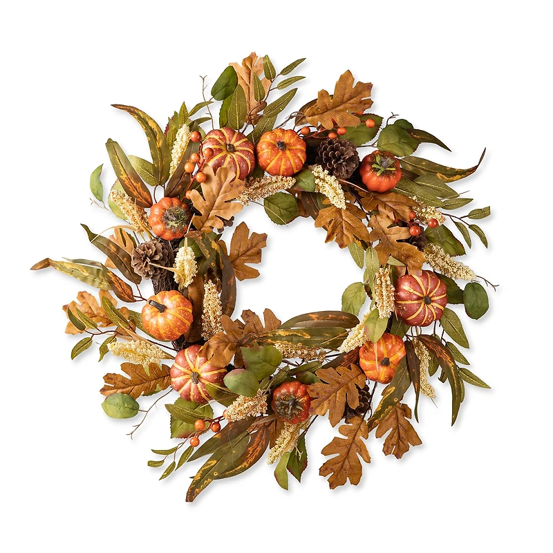 Glitzhome® 24" Fall Pumpkin Leaf Floral Wreath