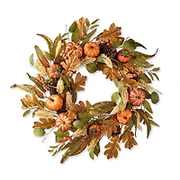 Glitzhome® 24" Fall Pumpkin Leaf Floral Wreath