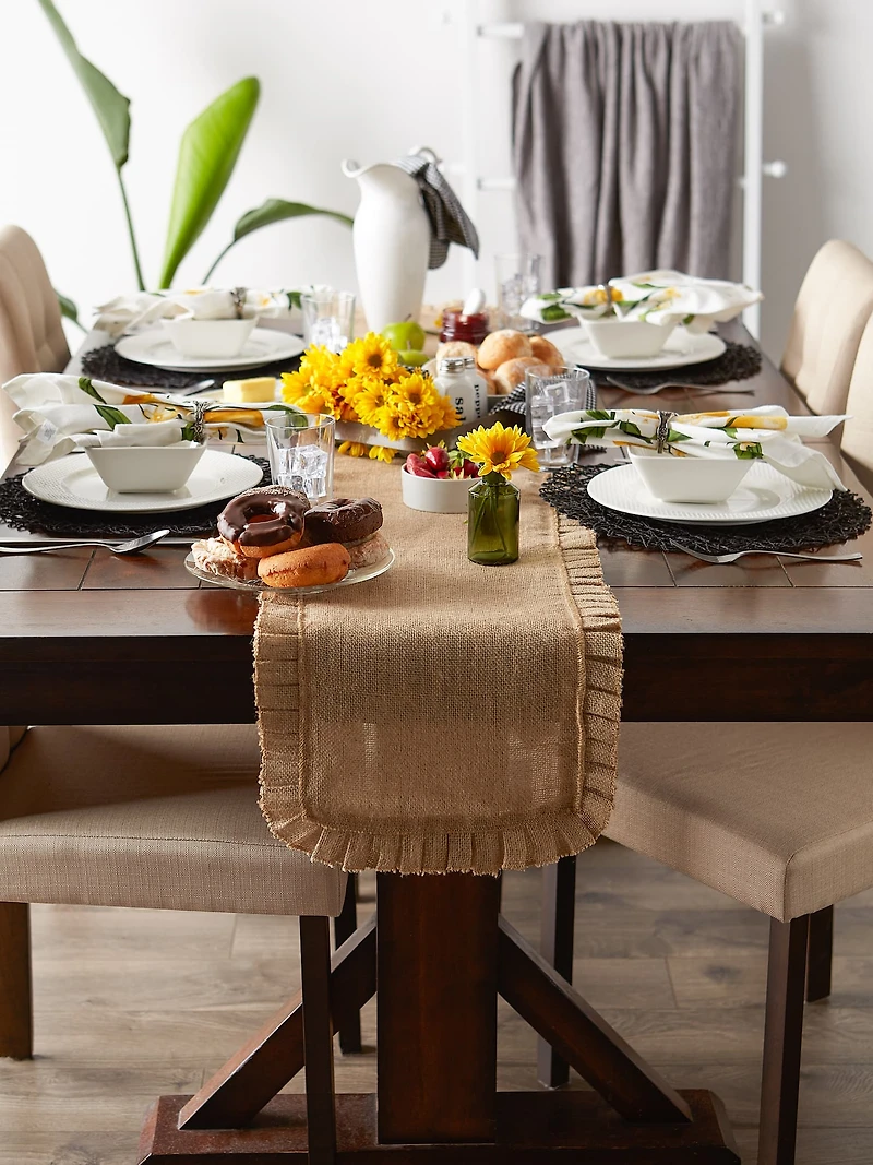DII® Natural Ruffle Trim Jute Table Runner, 14x108 inch