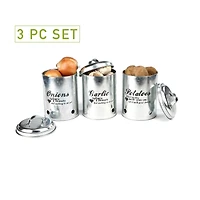 Mind Reader Silver Garlic, Onion, Potatoes Metal Canister Set
