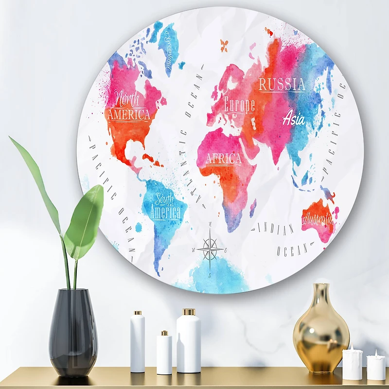 Designart - World Map In and Blue