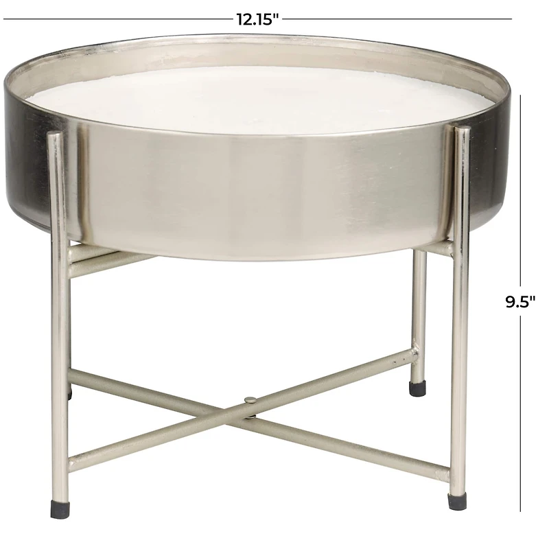 110oz. Sweet Bamboo Scented White 5 Wick Candle in Silver Bowl with Stand