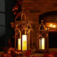 Glitzhome® Farmhouse Natural Wooden Church Window Frame Lanterns, 2ct.