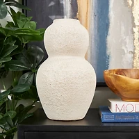 15" Cream Ceramic Hourglass Textured Vase