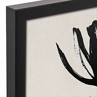 Beige & Black Ink Stroke Flower Black Framed Canvas