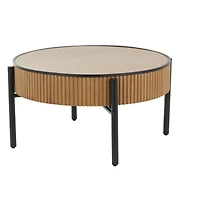 32" Brown Wooden Handmade Slatted Coffee Table with Black Legs