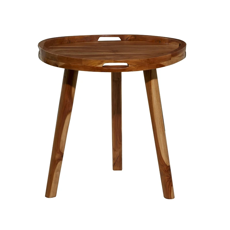 24" Brown Teakwood Contemporary Accent Table