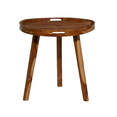 24" Brown Teakwood Contemporary Accent Table