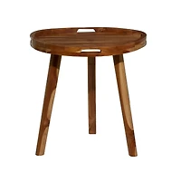 24" Brown Teakwood Contemporary Accent Table