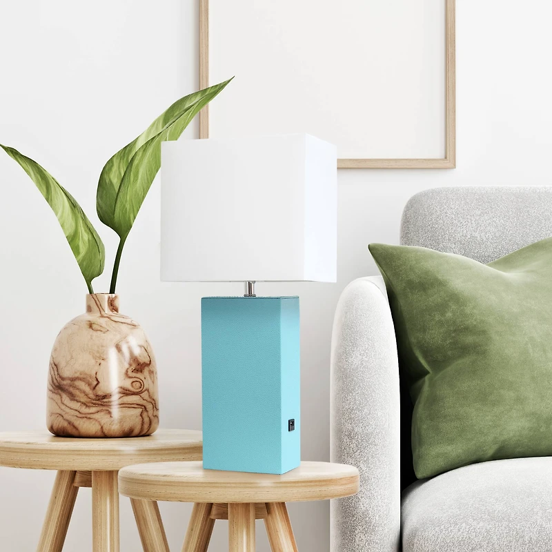 Lalia Home Lexington 21" Leather Table Lamp with USB Charging Port