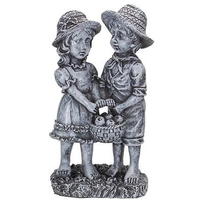 13" Boy & Girl Apple Picking Outdoor Garden Statue