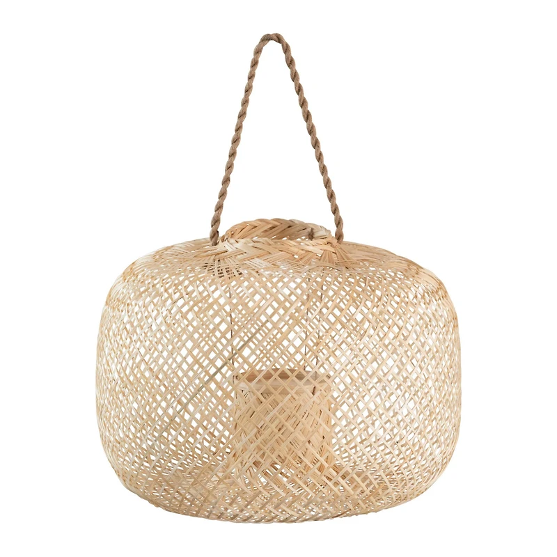 Hello Honey® 11" Natural Hand-Woven Bamboo Lantern with Jute Handle & Glass Insert
