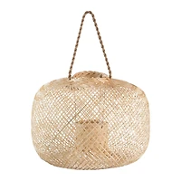 Hello Honey® 11" Natural Hand-Woven Bamboo Lantern with Jute Handle & Glass Insert