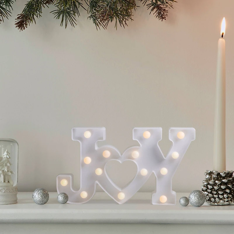12.75" White Joy LED Christmas Marquee Wall Sign