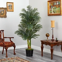 6ft. Golden Cane Artificial Palm Tree in Black Tin Planter