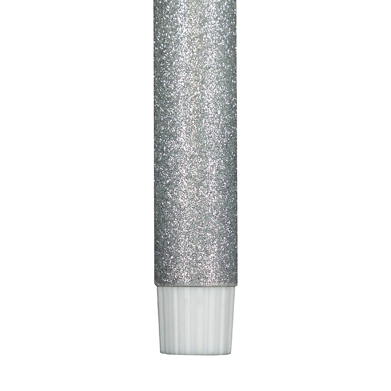 LED Flameless Flickering Taper Glittered Christmas Candles - 11" - Silver - Set 2