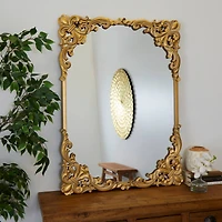Gold Wood Carved Acanthus Floral Wall Mirror 30" x 2" x 41"