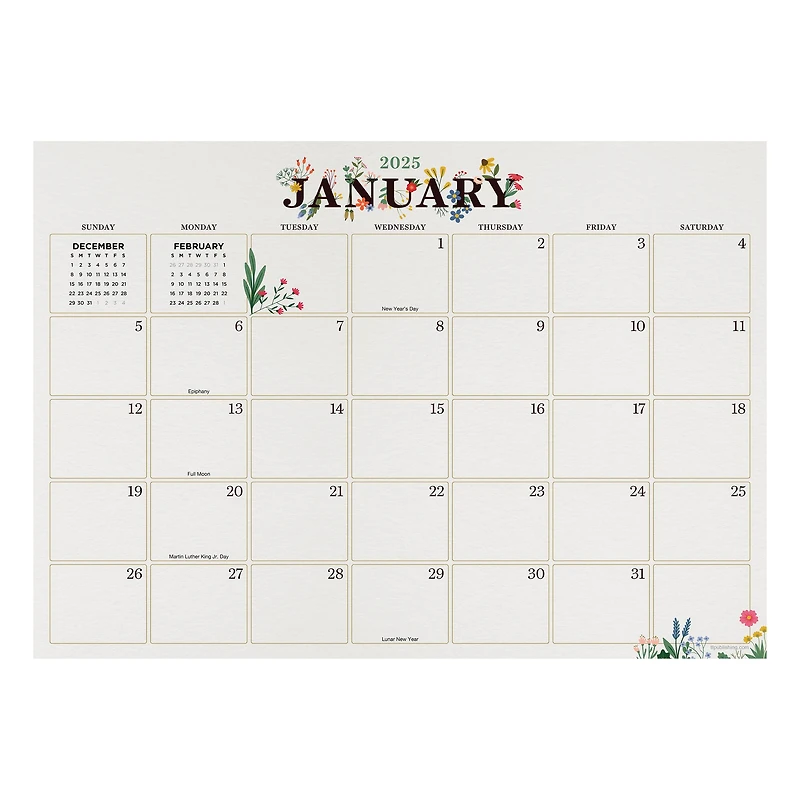 TF Publishing Medium 2025 Floral Monthly Blotter Desk Pad Calendar