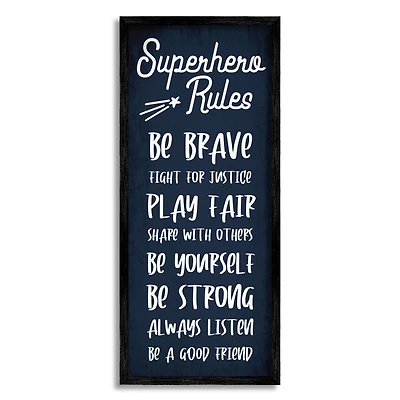 Stupell Industries Brave Superhero Rules Kid's Blue Motivational List in Frame Wall Art