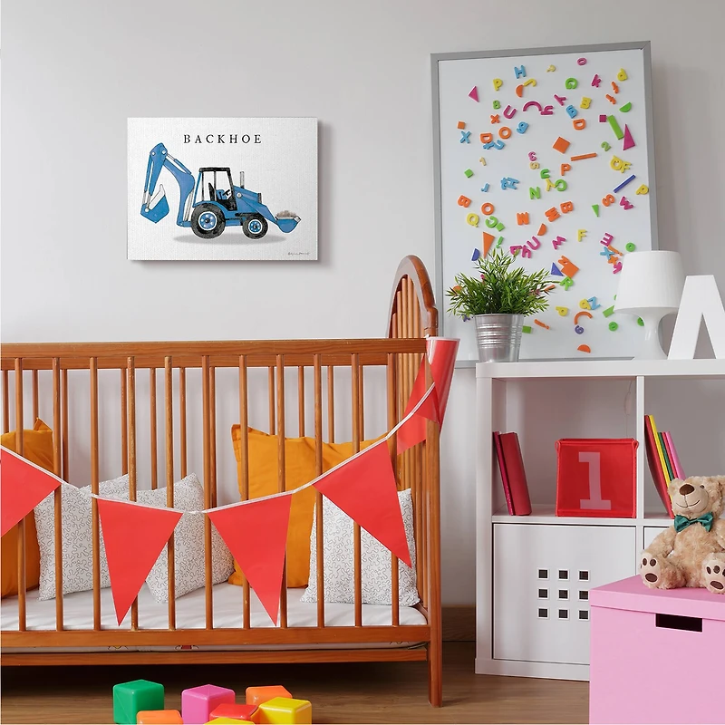Stupell Industries Blue Backhoe Construction Truck Canvas Wall Art
