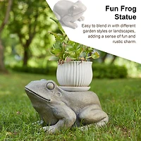 Glitzhome® 15.25" Frog Garden Statue Planter Stand