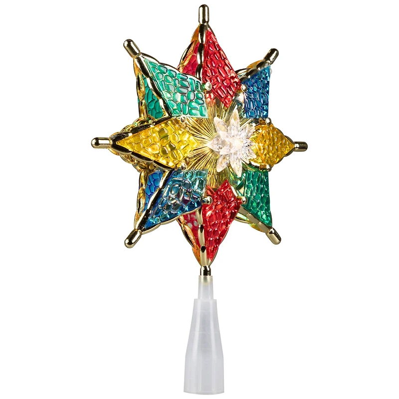 8" Pre-Lit Red and Green Crystal 8-Point Star Christmas Tree Topper - Clear Lights