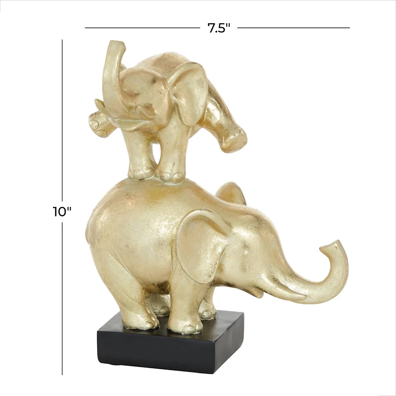 Gold Polystone Contemporary Elephant Sculpture, 10" x 8" x 6"