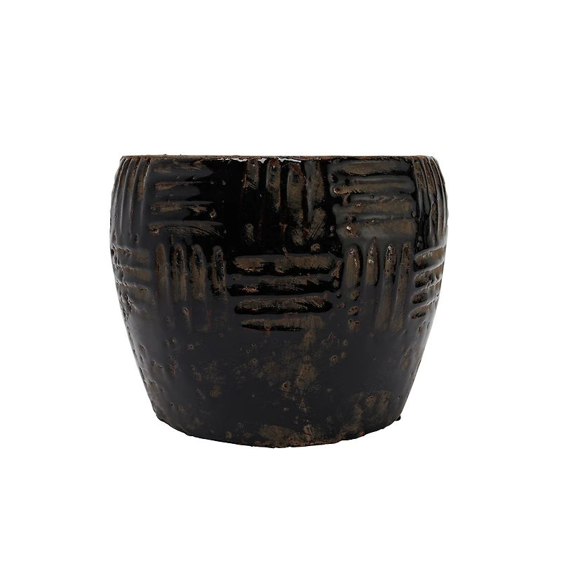 Hello Honey® Black Embossed Terracotta Planter