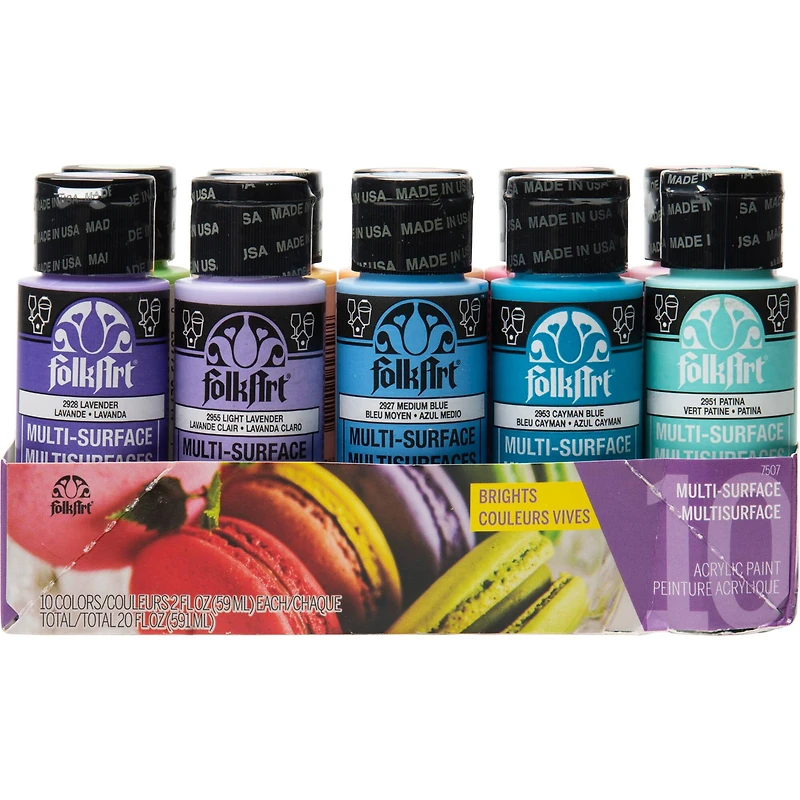 6 Packs: 10 ct. (60 total) FolkArt® Brights Multi-Surface Acrylic Paint Set