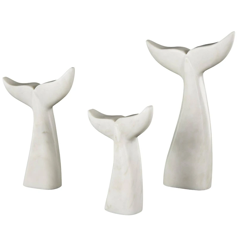 White Marble Whale Tail Sculpture Set