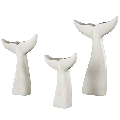 White Marble Whale Tail Sculpture Set