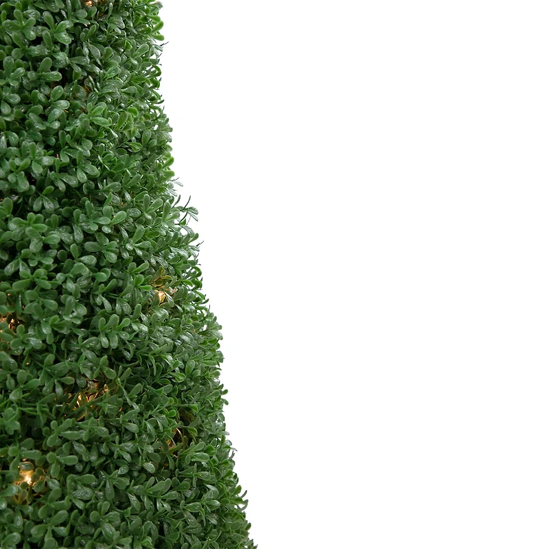 4ft. Pre-Lit Artificial Boxwood Cone Topiary Tree with Round Pot, Clear Lights