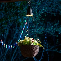 Glitzhome® 30" Solar Lighted Hanging Plastic Basket Planters